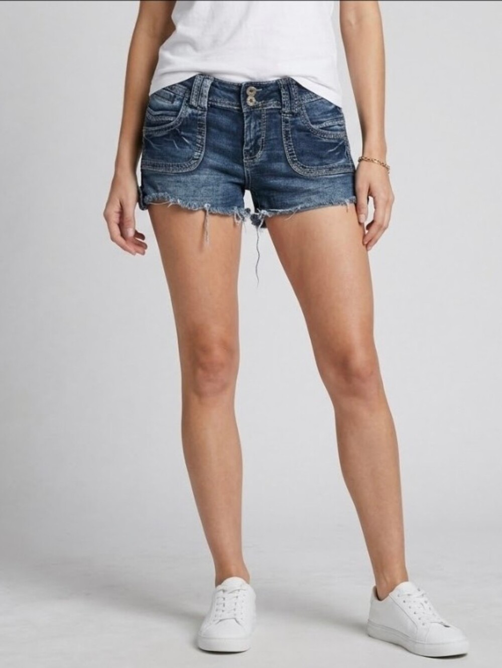 Amethyst Jean Shorts Size 9 Low Rise Stretch Mini Denim Jeans Shortie Fringe